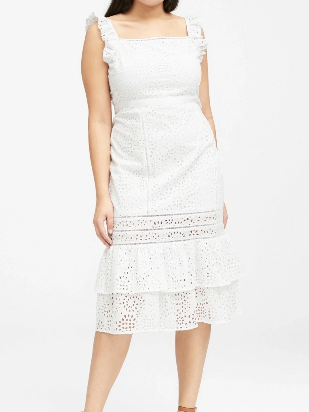Banana Republic White Eyelet Pinafore Midi Dress NWT 8